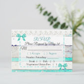 Turquoise Blauwgroen Grijs Rustiek Hout Wedding RS RSVP Kaartje (Staand voorkant)