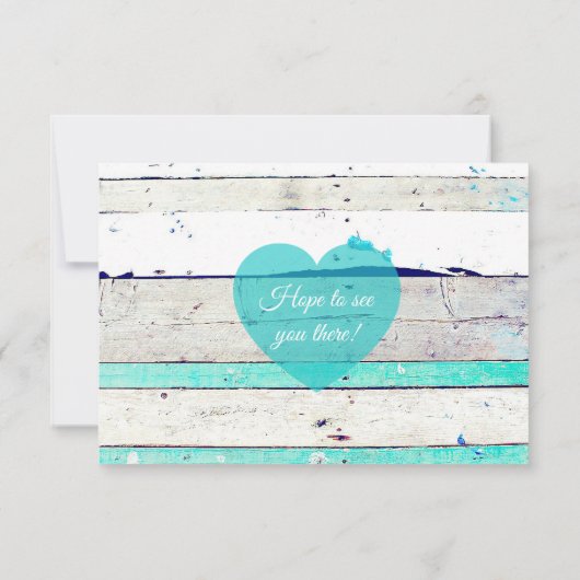 Turquoise Blauwgroen Grijs Rustiek Hout Wedding RS RSVP Kaartje (Achterkant)