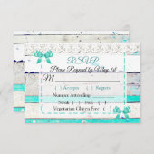Turquoise Blauwgroen Grijs Rustiek Hout Wedding RS RSVP Kaartje (Voorkant / Achterkant)