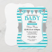 Turquoise Blauwgroen Grijze Stripes Baby shower Ui Kaart (Voorkant / Achterkant)