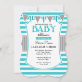 Turquoise Blauwgroen Grijze Stripes Baby shower Ui Kaart (Voorkant)