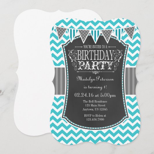 Turquoise Blauwgroen Krijtbord Chevron Verjaardag Kaart (Voorkant / Achterkant)