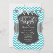 Turquoise Blauwgroen Krijtbord Chevron Verjaardag Kaart (Voorkant)