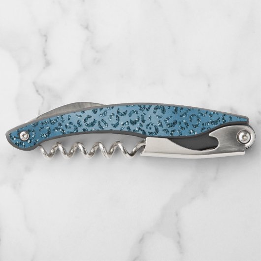 Turquoise Blauwgroen Leopard Print Glitter    Kurkentrekker (Achterkant)