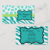 Turquoise, Blauwgroen & Limoen Zebra & Cheetah Ski Visitekaartje (Voorkant / Achterkant)