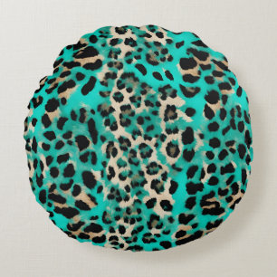 Turquoise Blauwgroen luipaardprint Rond Kussen
