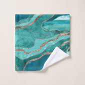 Turquoise Blauwgroen marmer Agate Gold Glitter Gla Bad Handdoek (Wasdoekje)
