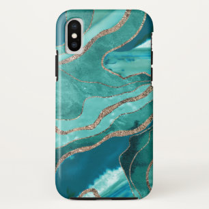 Turquoise Blauwgroen marmer Agate Gold Glitter Gla Case-Mate iPhone Case