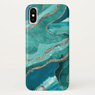 Turquoise Blauwgroen marmer Agate Gold Glitter Gla Case-Mate iPhone Case