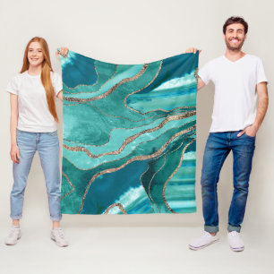 Turquoise Blauwgroen marmer Agate Gold Glitter Gla Fleece Deken