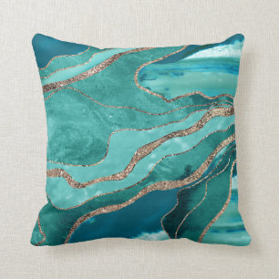 Turquoise Blauwgroen marmer Agate Gold Glitter Gla Kussen