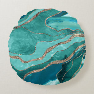 Turquoise Blauwgroen marmer Agate Gold Glitter Gla Rond Kussen