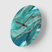 Turquoise Blauwgroen marmer Agate Gold Glitter Gla Ronde Klok (Hoek)