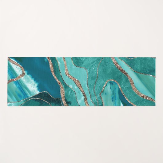 Turquoise Blauwgroen marmer Agate Gold Glitter Gla Yogamat (Voorkant (horizontaal))