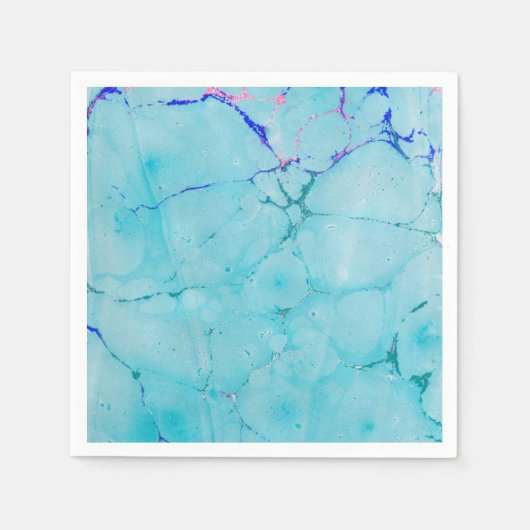 Turquoise Blauwgroen Marmeren Verf Abstracte Water Servetten (Voorkant)
