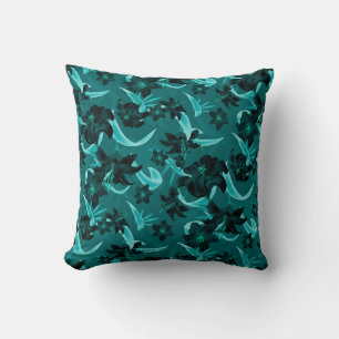 Turquoise & Blauwgroen Modern Floral   Lily Flower Kussen