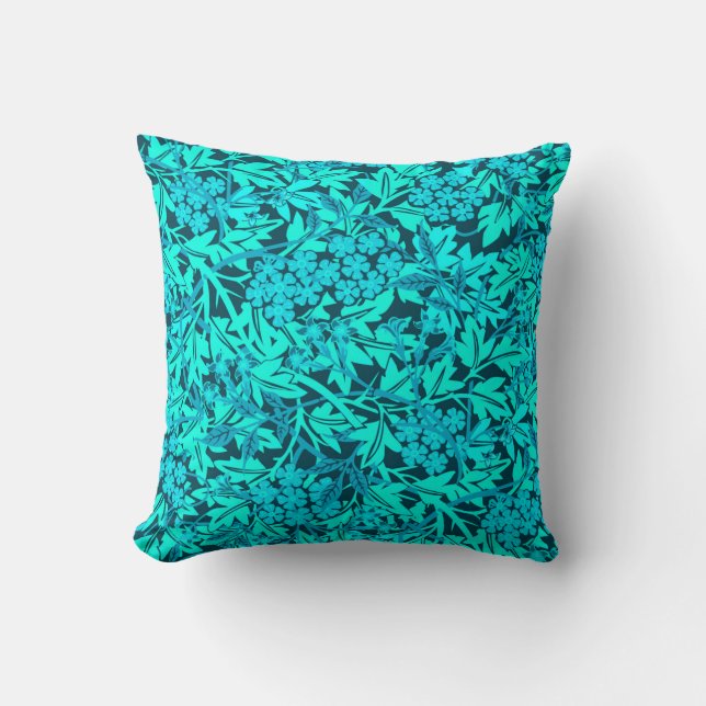 Turquoise & Blauwgroen modern Jasmine Floral Patte Kussen (Voorkant)
