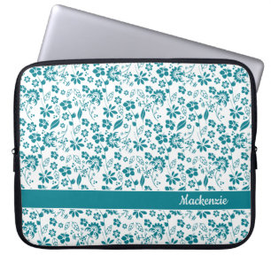 Turquoise Blauwgroen monogram Tropical Flowers Laptop Sleeve