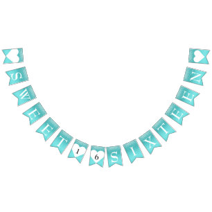 Turquoise Blauwgroen Ombre Glitter SWEET 16 ZESTIE Vlaggetjes