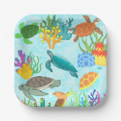 Turquoise Blauwgroen Onderzee Zee Schildpadden Oce Papieren Bordje (Voorkant)
