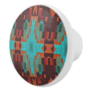Turquoise Blauwgroen Oranje Rode Eclectische Etnis Keramische Knop