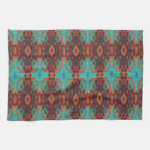 Turquoise Blauwgroen Oranje Rode Eclectische Etnis Theedoek (Horizontaal)