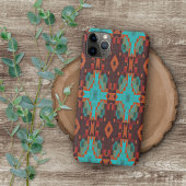 Turquoise Blauwgroen Oranje Rode Tribisch Mozaïekp Case-Mate iPhone Case