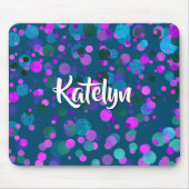 Turquoise blauwgroen paarse confetti stippen aange muismat (Voorkant)