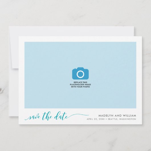 Turquoise Blauwgroen Relax Script Sla de datumfoto Save The Date (Voorkant)