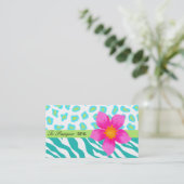 Turquoise, Blauwgroen, roze en groene Zebra & Chee Visitekaartje (Staand voorkant)