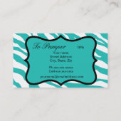 Turquoise, Blauwgroen, roze en groene Zebra & Chee Visitekaartje (Achterkant)