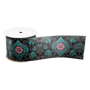  Turquoise Blauwgroen Roze Western Country Floral Satijnen Lint