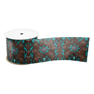  Turquoise Blauwgroen Roze Western Country Floral Satijnen Lint