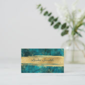 Turquoise Blauwgroen Stone Glitter Gold Brush Stro Visitekaartje (Staand voorkant)
