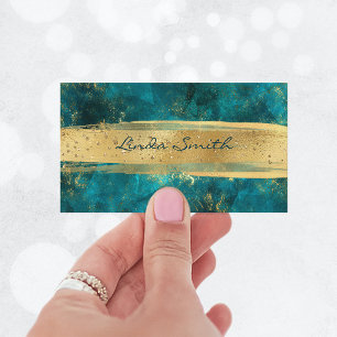 Turquoise Blauwgroen Stone Glitter Gold Brush Stro Visitekaartje