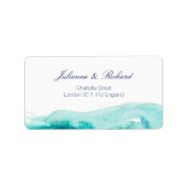 Turquoise Blauwgroen Waterverf Bruiloft Adresetike Etiket (Voorkant)