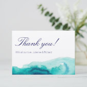 Turquoise Blauwgroen Waterverf bruiloft dank u kaa Bedankkaart (Staand voorkant)