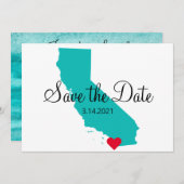 Turquoise Blauwgroen Waterverf California Destinat Save The Date (Voorkant / Achterkant)