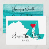 Turquoise Blauwgroen Waterverf Maryland Destinatio Save The Date (Voorkant / Achterkant)