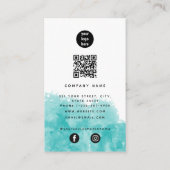 Turquoise Blauwgroen Waterverf QR Code Social Medi Visitekaartje (Achterkant)