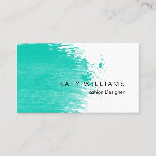 Turquoise Blauwgroen Waterverf Splatter Simple Visitekaartje (Voorkant)