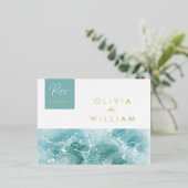 Turquoise Blauwgroen Waves Strand Bruiloft RSVP Br Folie Uitnodiging Briefkaart (Staand Voorkant)