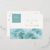 Turquoise Blauwgroen Waves Strand Bruiloft RSVP Br Folie Uitnodiging Briefkaart (Voorkant / Achterkant)