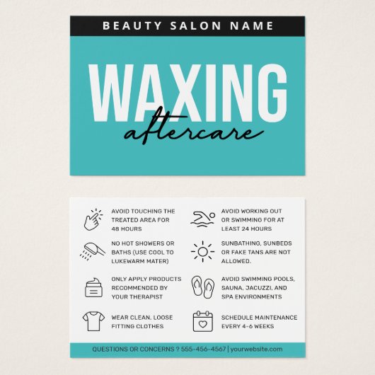 Turquoise Blauwgroen Waxing Aftercare Kaart Hair R (Voorkant /achterkant)