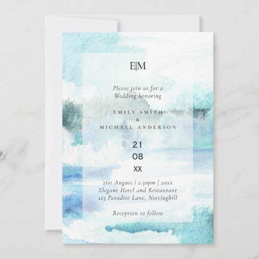 Turquoise Blauwgroen Wedding Invitation Budget Fri (Voorkant)