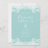 Turquoise Blauwgroen White Lace Elegant Sweet 16 P Kaart (Voorkant)
