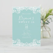 Turquoise Blauwgroen White Lace Elegant Sweet 16 P Kaart (Staand voorkant)
