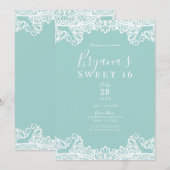 Turquoise Blauwgroen White Lace Elegant Sweet 16 P Kaart (Voorkant / Achterkant)