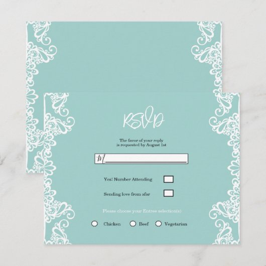Turquoise Blauwgroen White Lace Elegant Wedding RS Kaart (Voorkant / Achterkant)