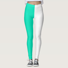 Turquoise Blauwgroen Wit Twee Tone Split Half Desi Leggings